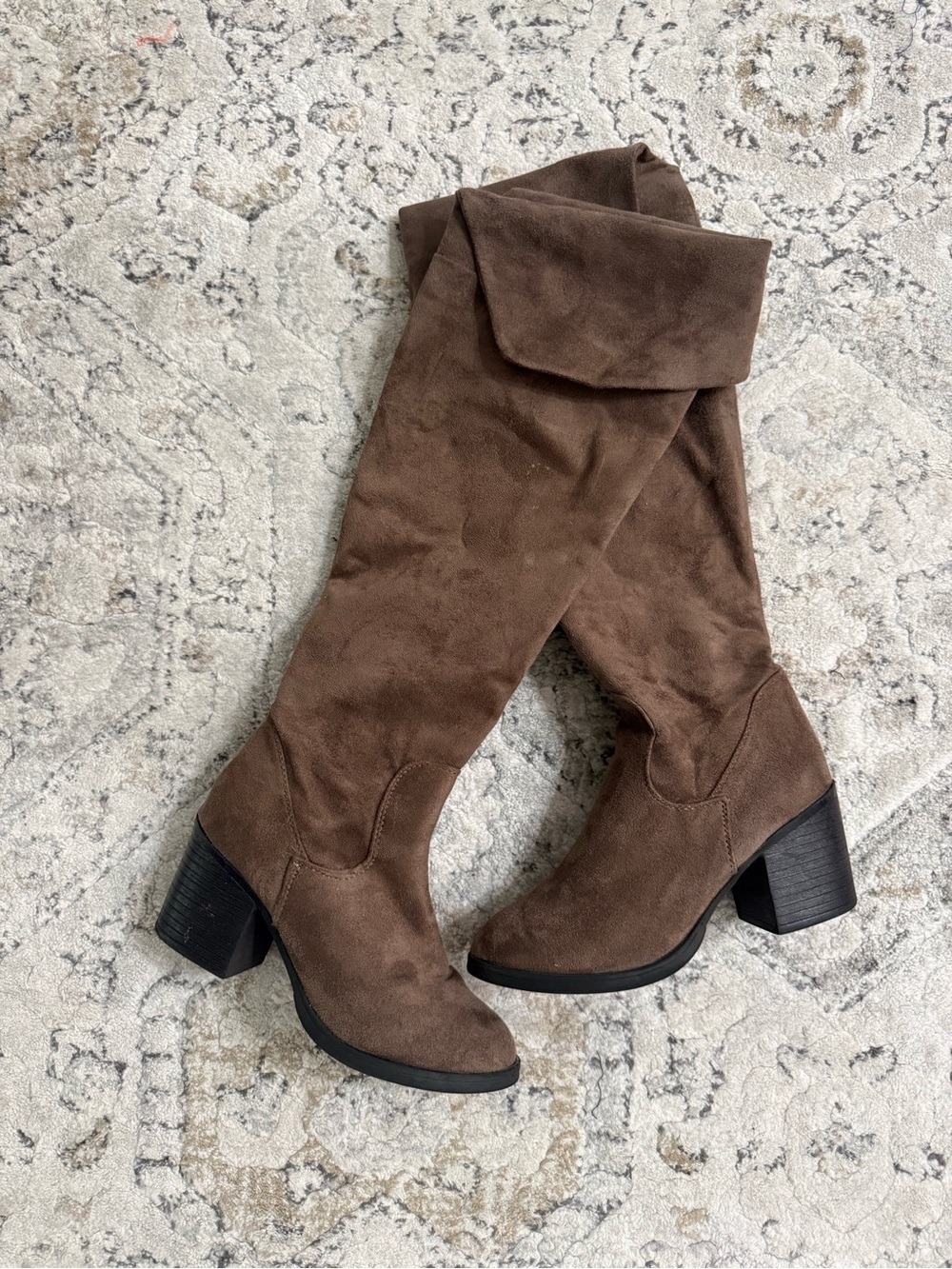 Women's Brown Suede Knee-High Block Heel Boots Size 7